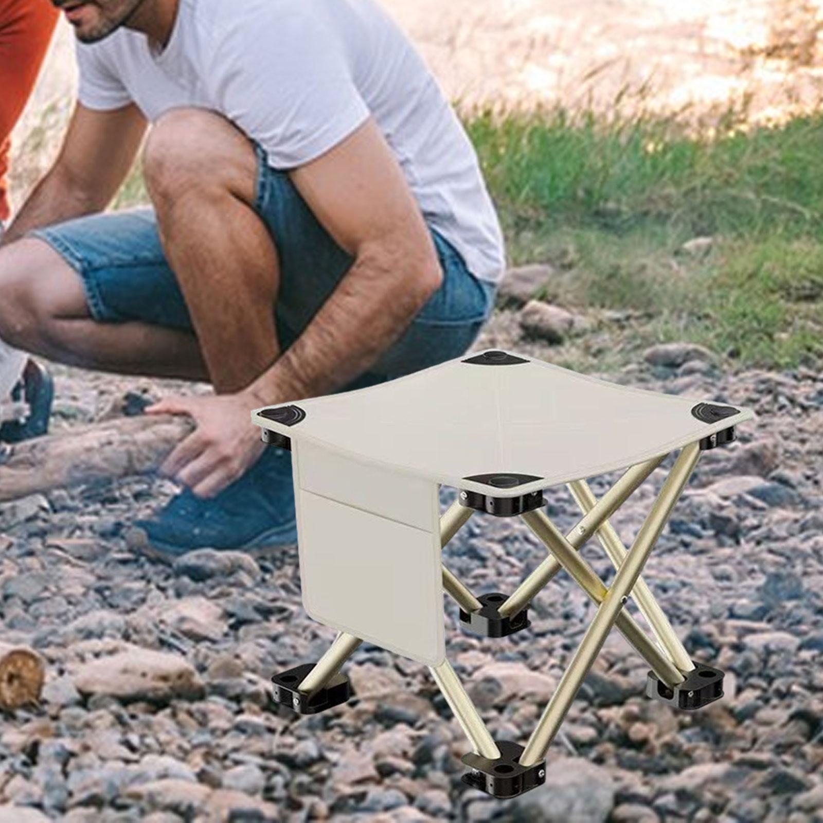 Folding Camping Stool Practical with Side Pocket for Gardening Camping Beach 33cmx33cmx32cm White