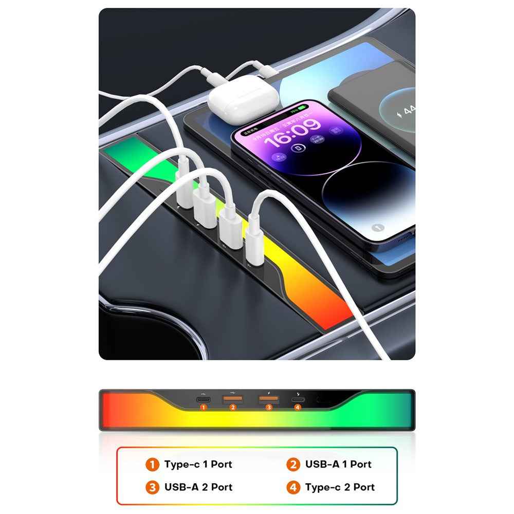 FX-TSL02 For Tesla Model 3 / Y Central Control 4-in-1 Docking Station 2xUSB + 2xType-C USB Hub