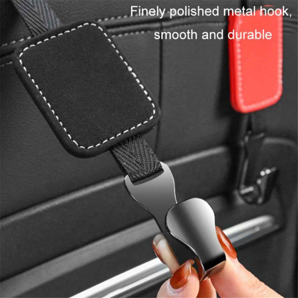 Car Headrest Hook Seat Back Hanger Suede Multifunction Storage Hook Auto Interior Organizer - Black