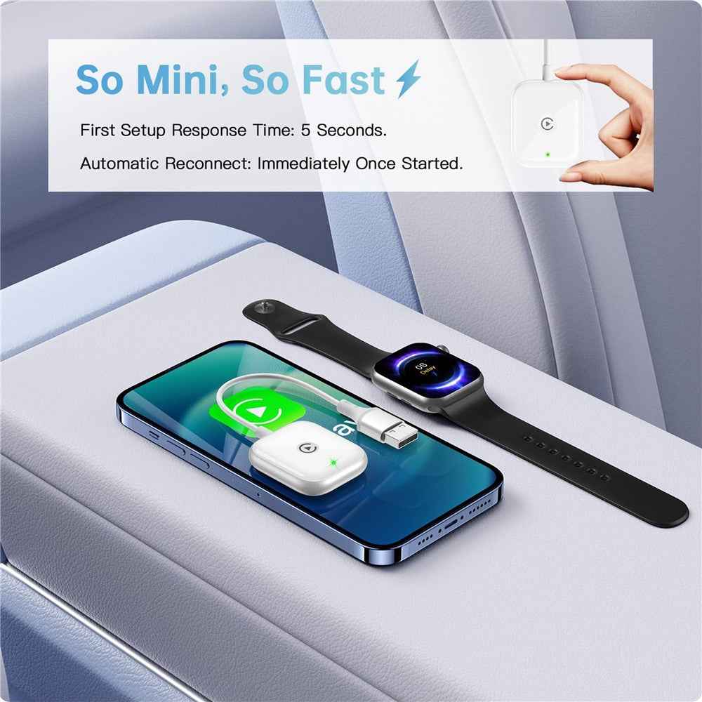 Car Wireless Carplay Adapter Wired to Wireless Carplay Dongle for iPhone - White