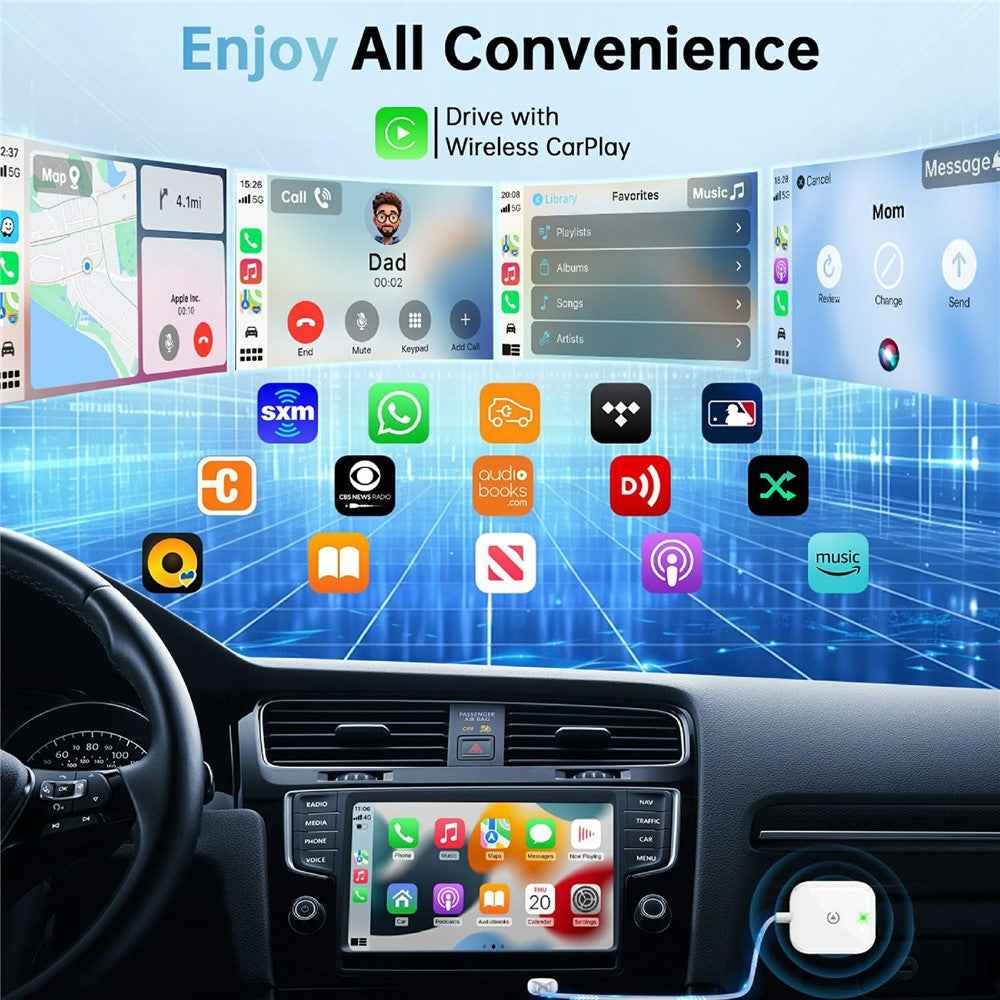 Car Wireless Carplay Adapter Wired to Wireless Carplay Dongle for iPhone - White
