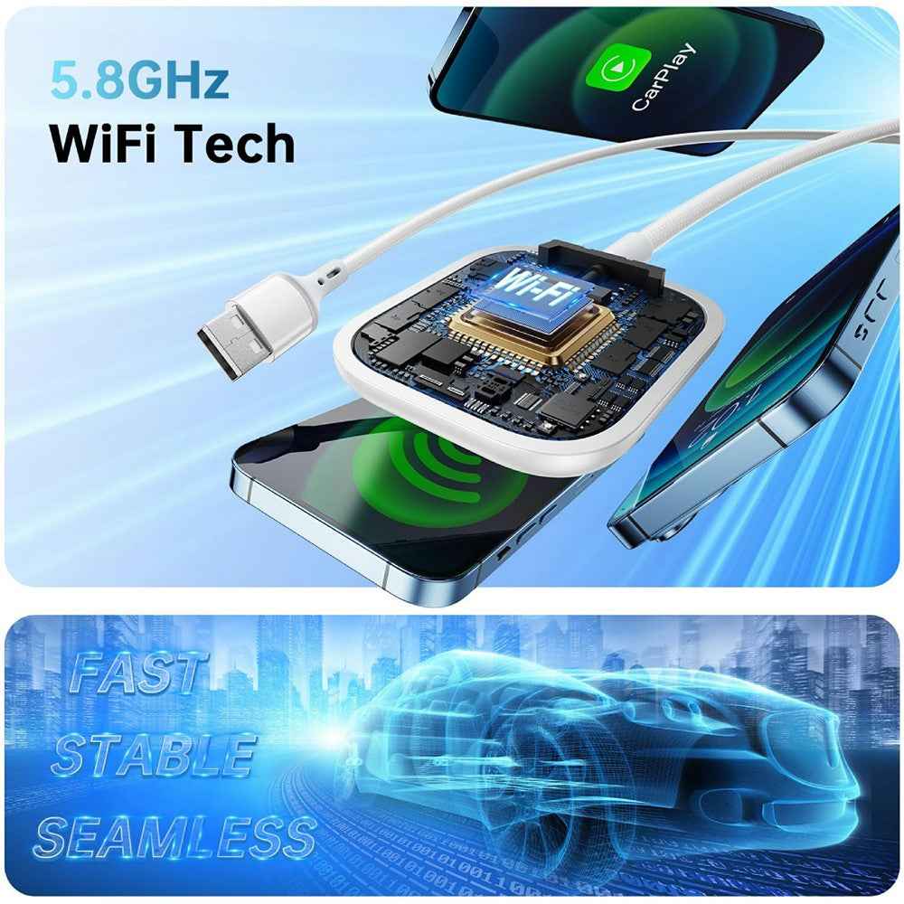 Car Wireless Carplay Adapter Wired to Wireless Carplay Dongle for iPhone - White