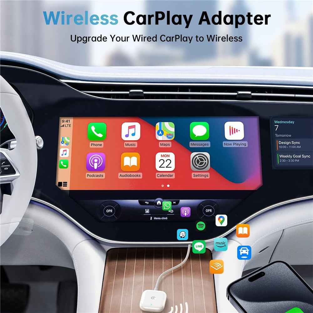 Car Wireless Carplay Adapter Wired to Wireless Carplay Dongle for iPhone - White