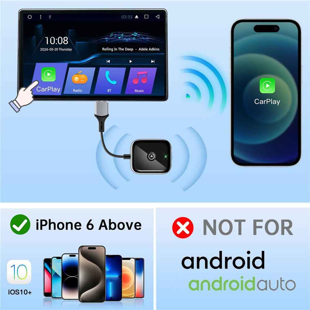 Car Wireless CarPlay Adapter Wired to Wireless CarPlay Dongle for iPhone - Black