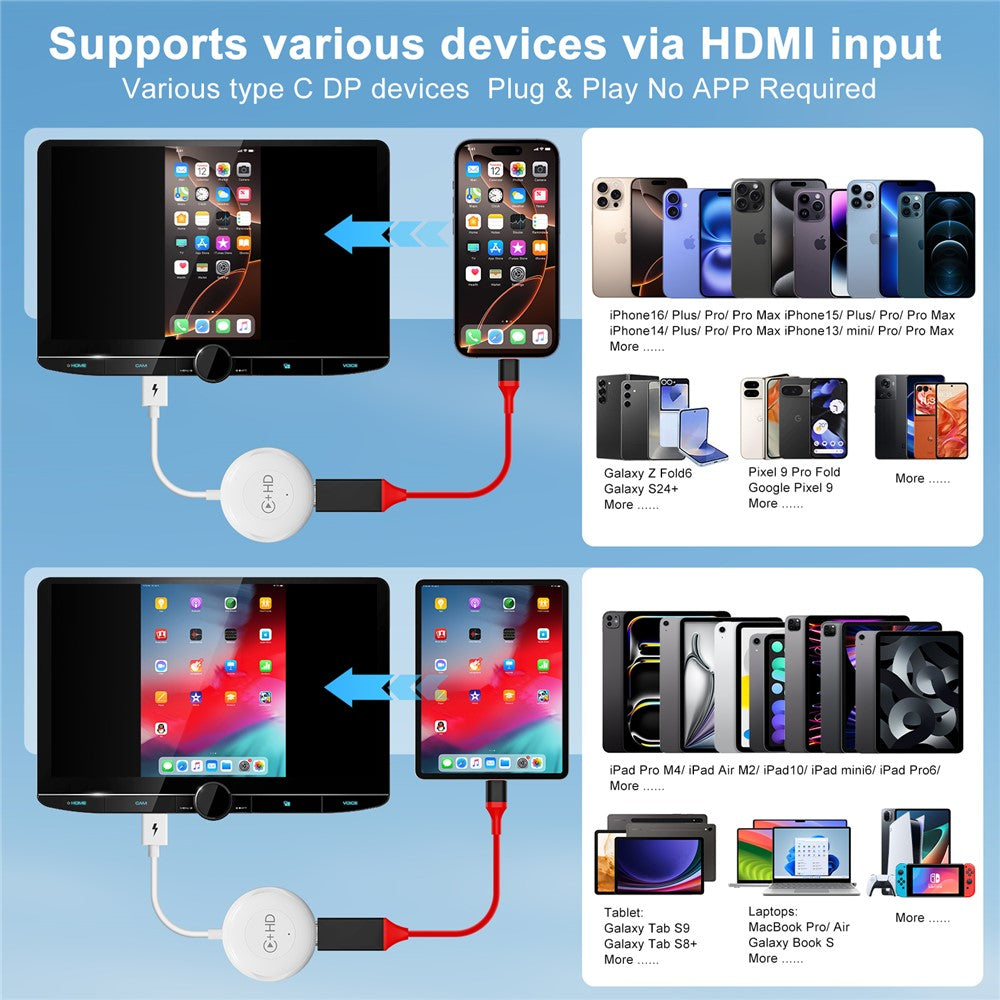 020-6-1 USB Plug Carplay Adapter with HD Female Port Wireless Multimedia Player for iPhone - White
