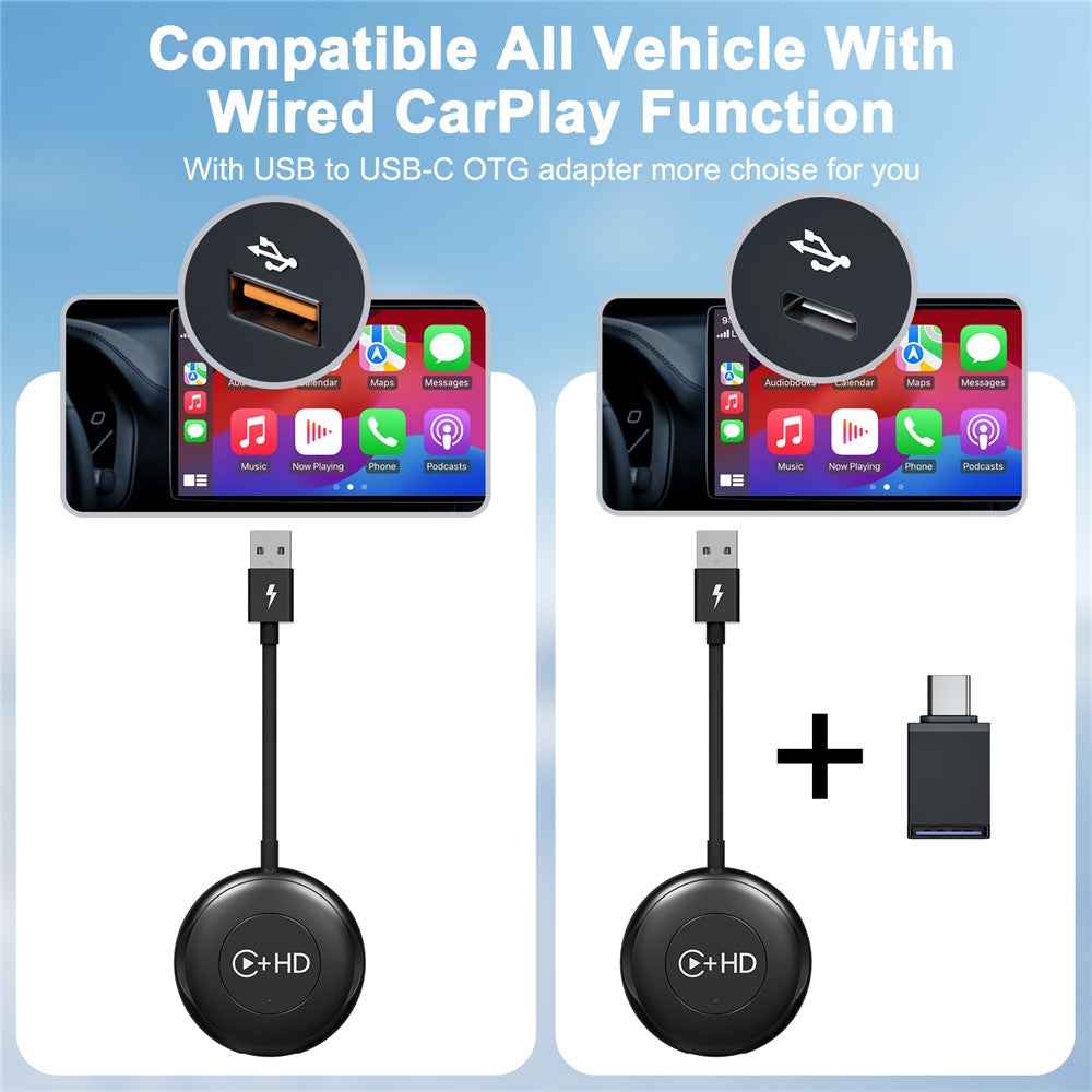 020-6-1 USB Plug CarPlay Adapter with HD Female Port Wireless Multimedia Player for iPhone - Black