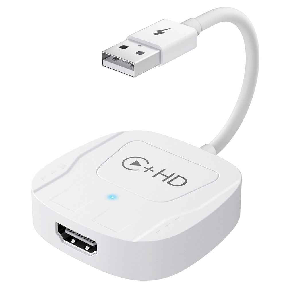 020-7-1 Wired to Wireless USB Plug Carplay Adapter with HD Female Port Multimedia Player for iPhone - White