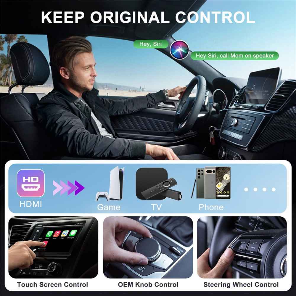 020-7-1 Wired to Wireless USB Plug Carplay Adapter with HD Female Port Multimedia Player for iPhone - White