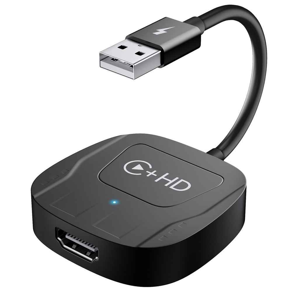 020-7-1 Wired to Wireless USB Plug Carplay Adapter with HD Female Port Multimedia Player for iPhone - Black