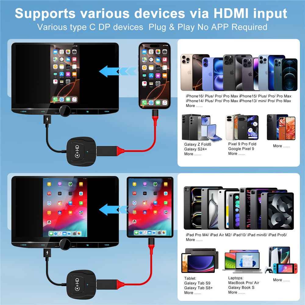 020-7-1 Wired to Wireless USB Plug Carplay Adapter with HD Female Port Multimedia Player for iPhone - Black