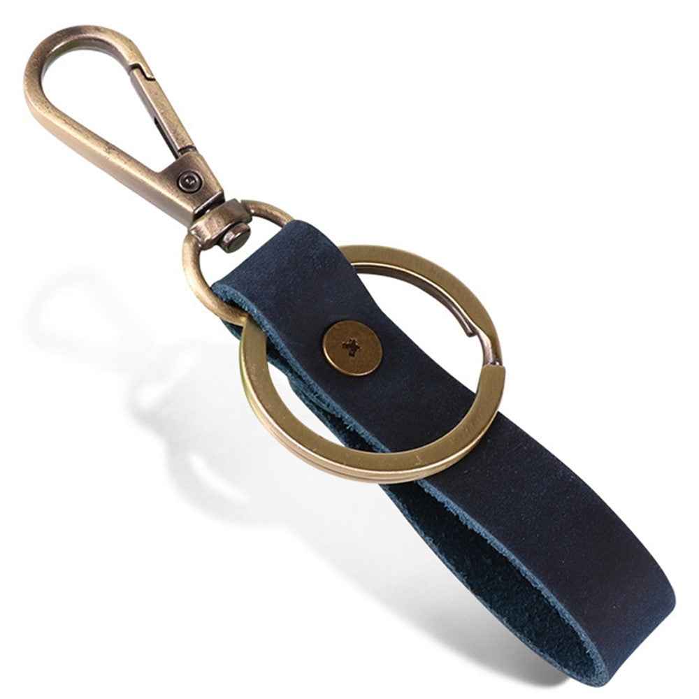 K017 Handmade Genuine Leather Keychain Key Chain with Belt Loop Clip for Keys, Size S - Blue