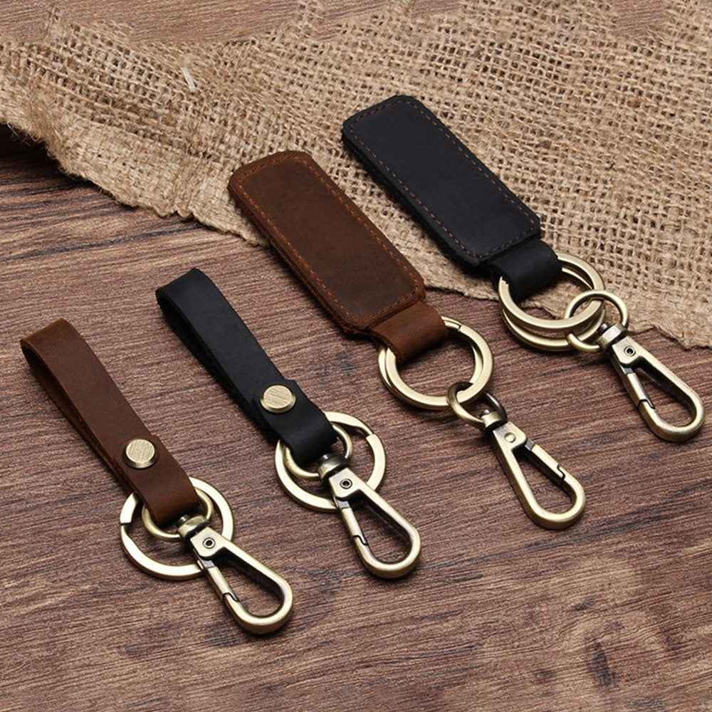 K017 Handmade Genuine Leather Keychain Key Chain with Belt Loop Clip for Keys, Size S - Blue