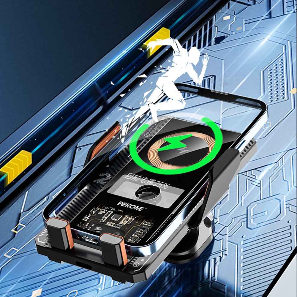 WEKOME WP-U208 Vanguard Series Mechanical Transparent Wireless Charging Car Holder - Grey
