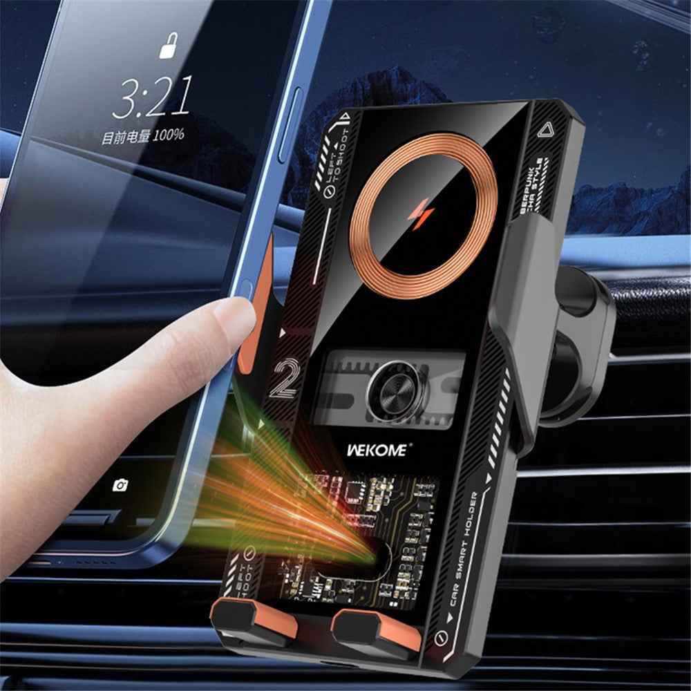 WEKOME WP-U208 Vanguard Series Mechanical Transparent Wireless Charging Car Holder - Grey