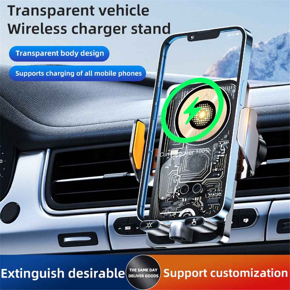 C1 Punk Style 66W Fast Charging Car Wireless Charger Phone Holder with Infrared Sensor - Silver