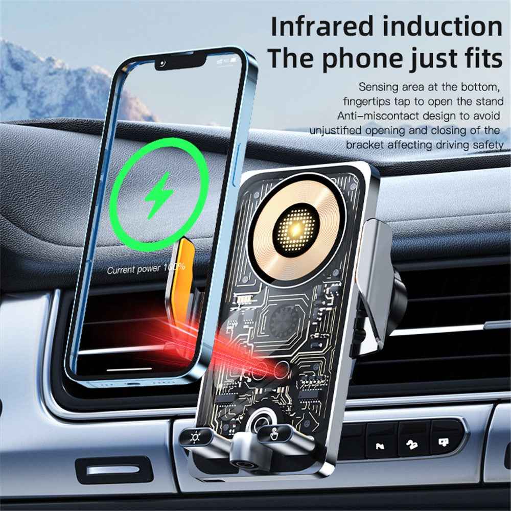 C1 Punk Style 66W Fast Charging Car Wireless Charger Phone Holder with Infrared Sensor - Black