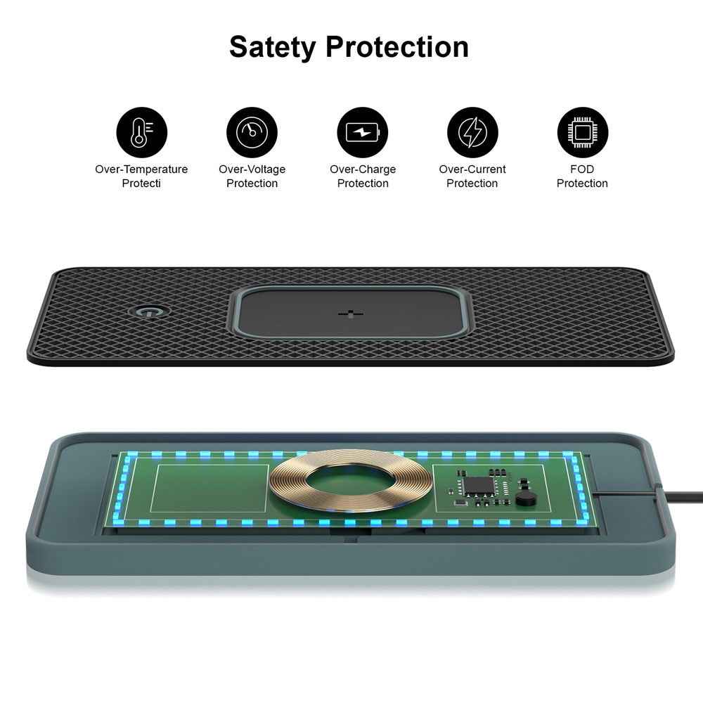 Car Anti-Slip Phone Charging Pad Button Control RGB Light Wireless Charger with 1m Type-C Cable (Round)