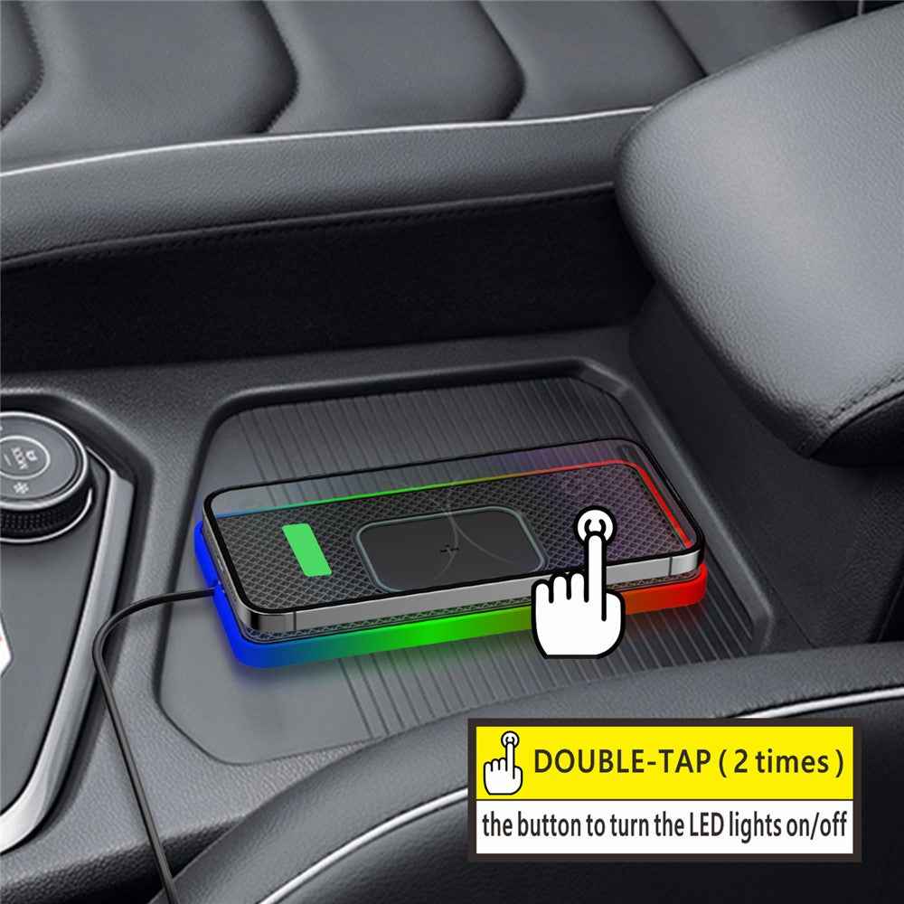 Car Anti-Slip Phone Charging Pad Button Control RGB Light Wireless Charger with 1m Type-C Cable (Round)