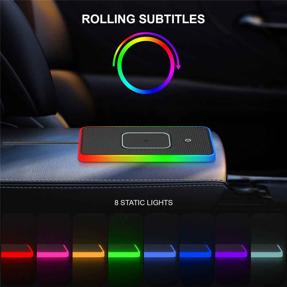 Car Anti-Slip Phone Charging Pad Button Control RGB Light Wireless Charger with 1m Type-C Cable (Round)