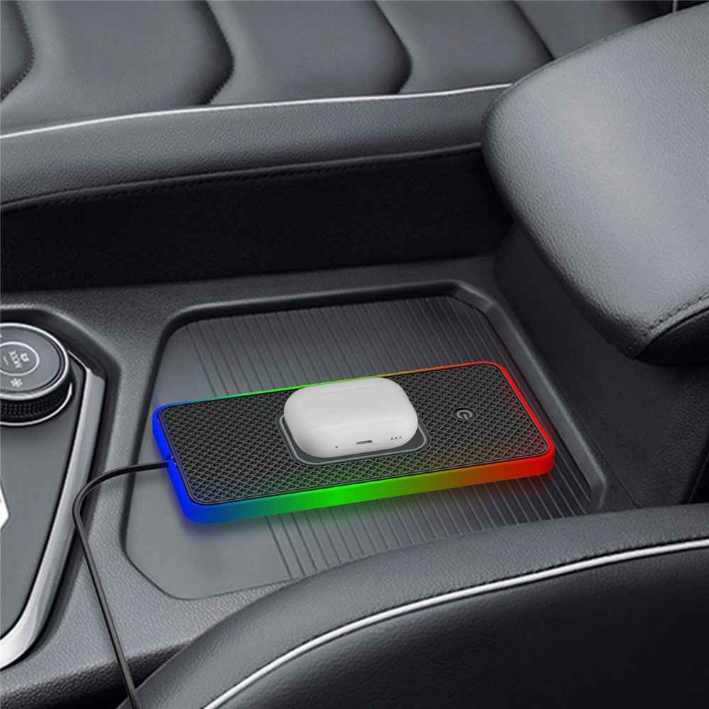 Car Anti-Slip Phone Charging Pad Button Control RGB Light Wireless Charger with 1m Type-C Cable (Round)