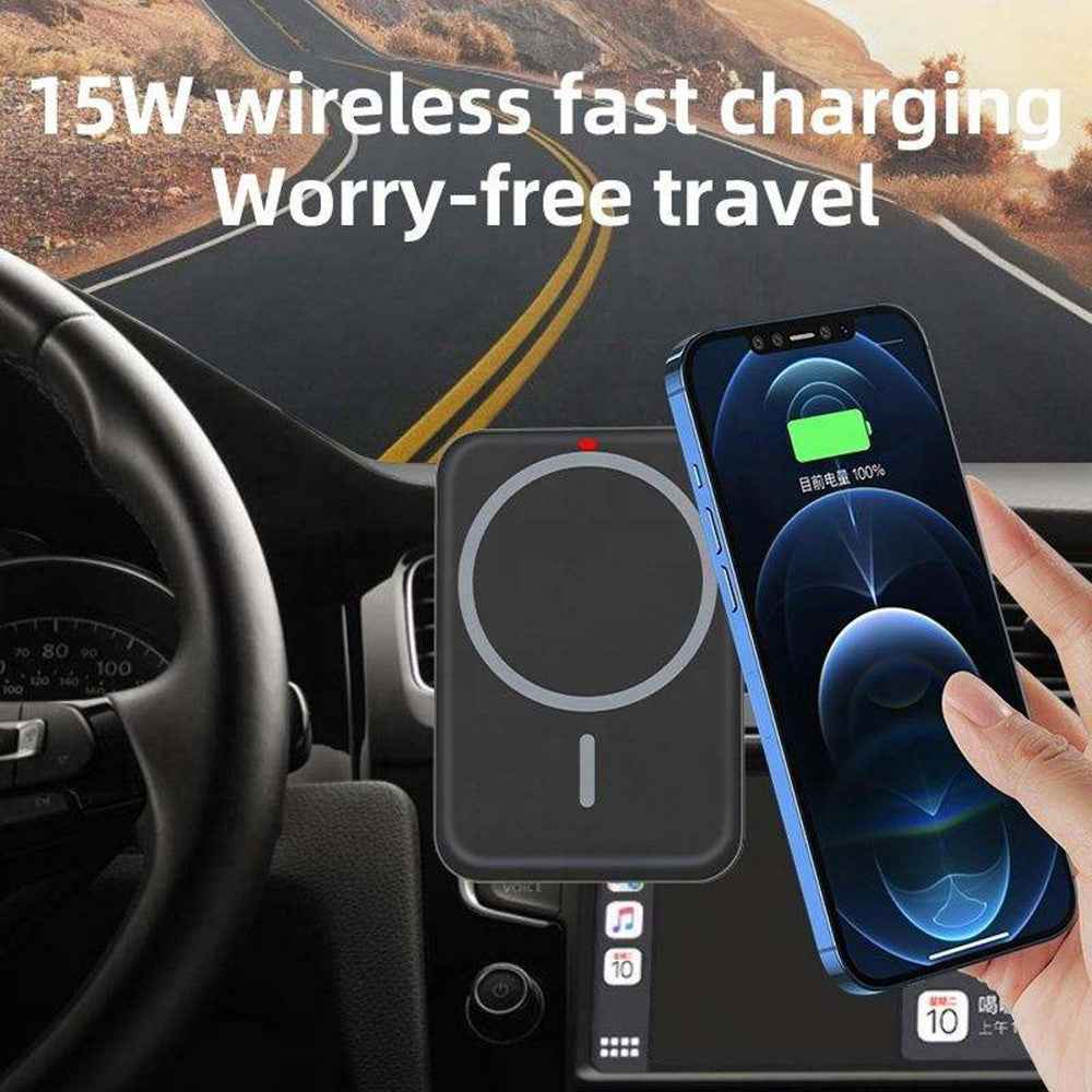 Car Phone Mount Magnetic Wireless Charger Air Outlet Cell Phone Bracket - Black