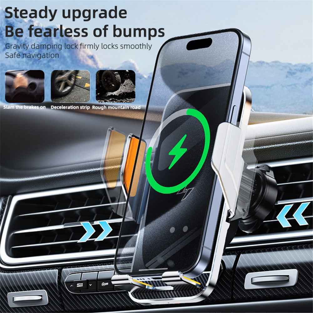 C8 15W Car Air Vent Phone Holder Wireless Charger Metal Charging Bracket - Grey