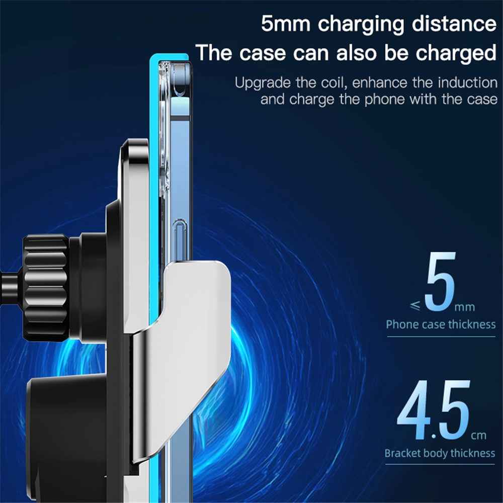C8 15W Car Air Vent Phone Holder Wireless Charger Metal Charging Bracket - Grey
