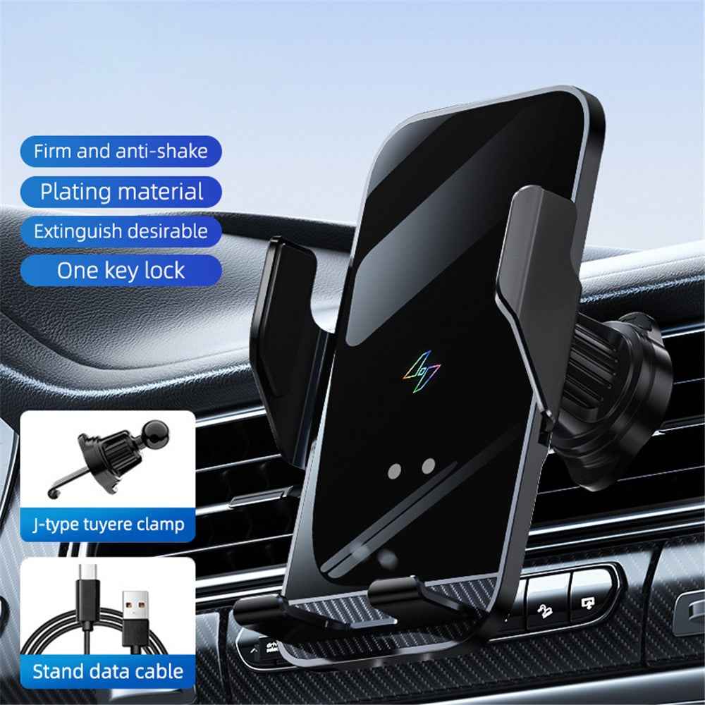 C8 15W Car Air Vent Phone Holder Wireless Charger Metal Charging Bracket - Black