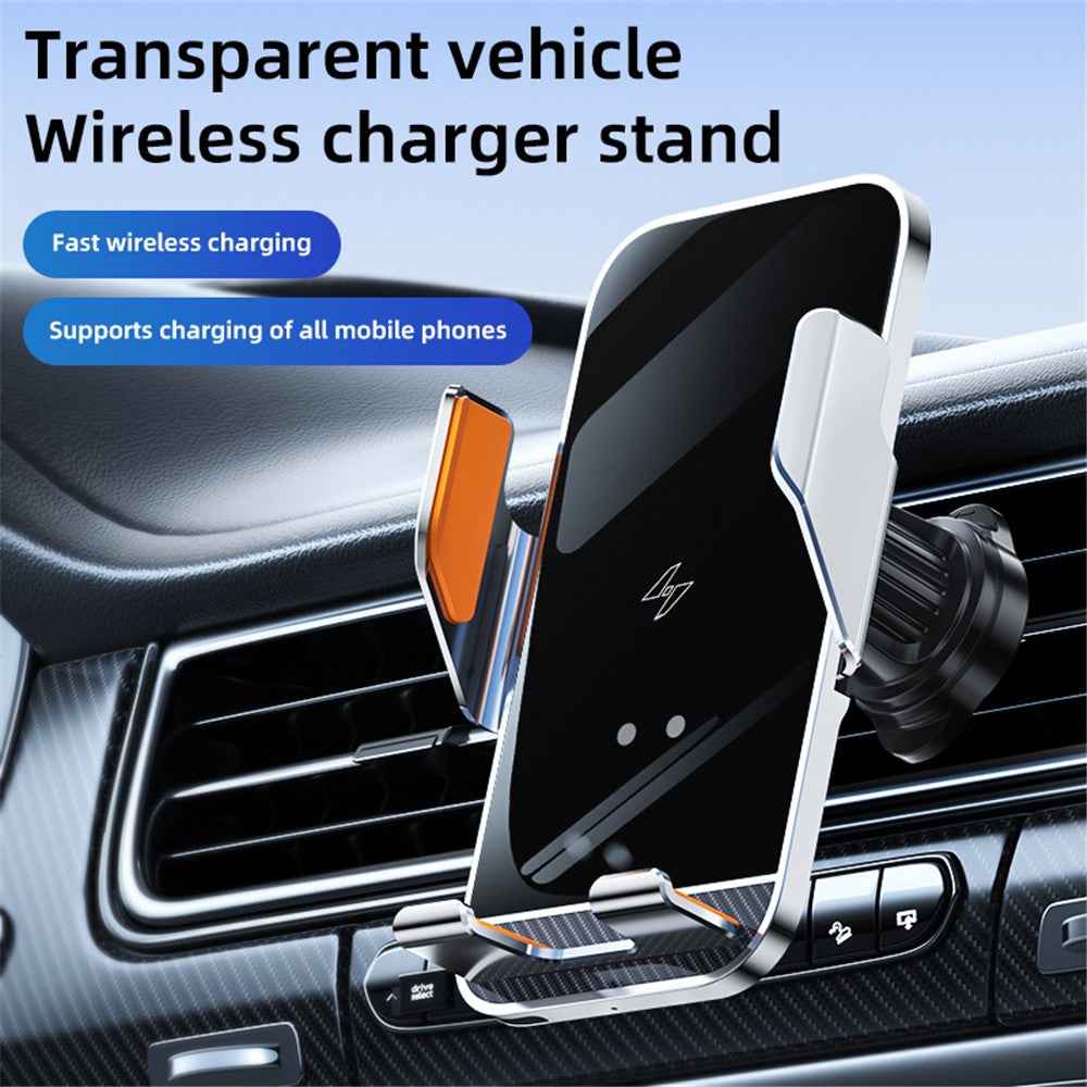 C8 15W Car Air Vent Phone Holder Wireless Charger Metal Charging Bracket - Black