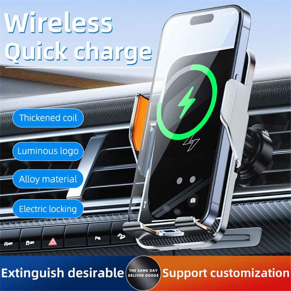 C8 15W Car Air Vent Phone Holder Wireless Charger Metal Charging Bracket - Black