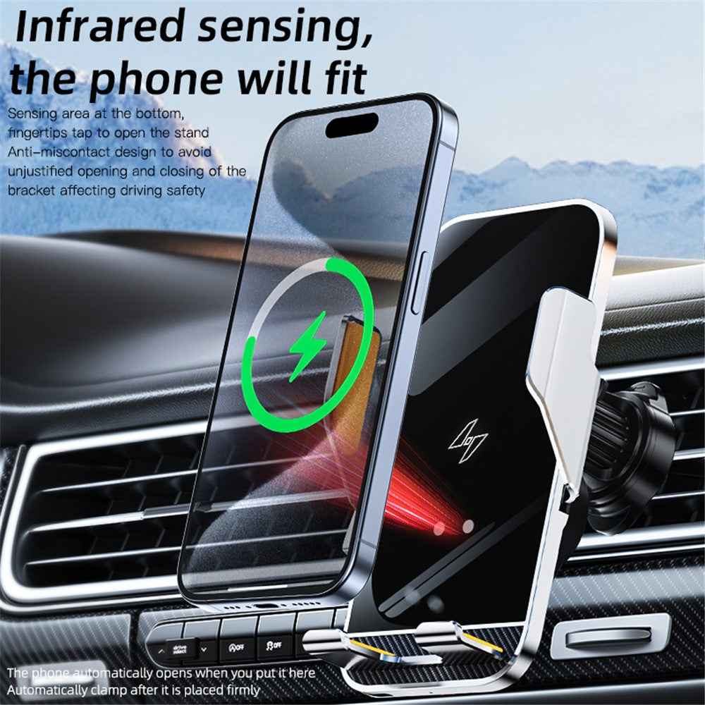 C8 15W Car Air Vent Phone Holder Wireless Charger Metal Charging Bracket - Black