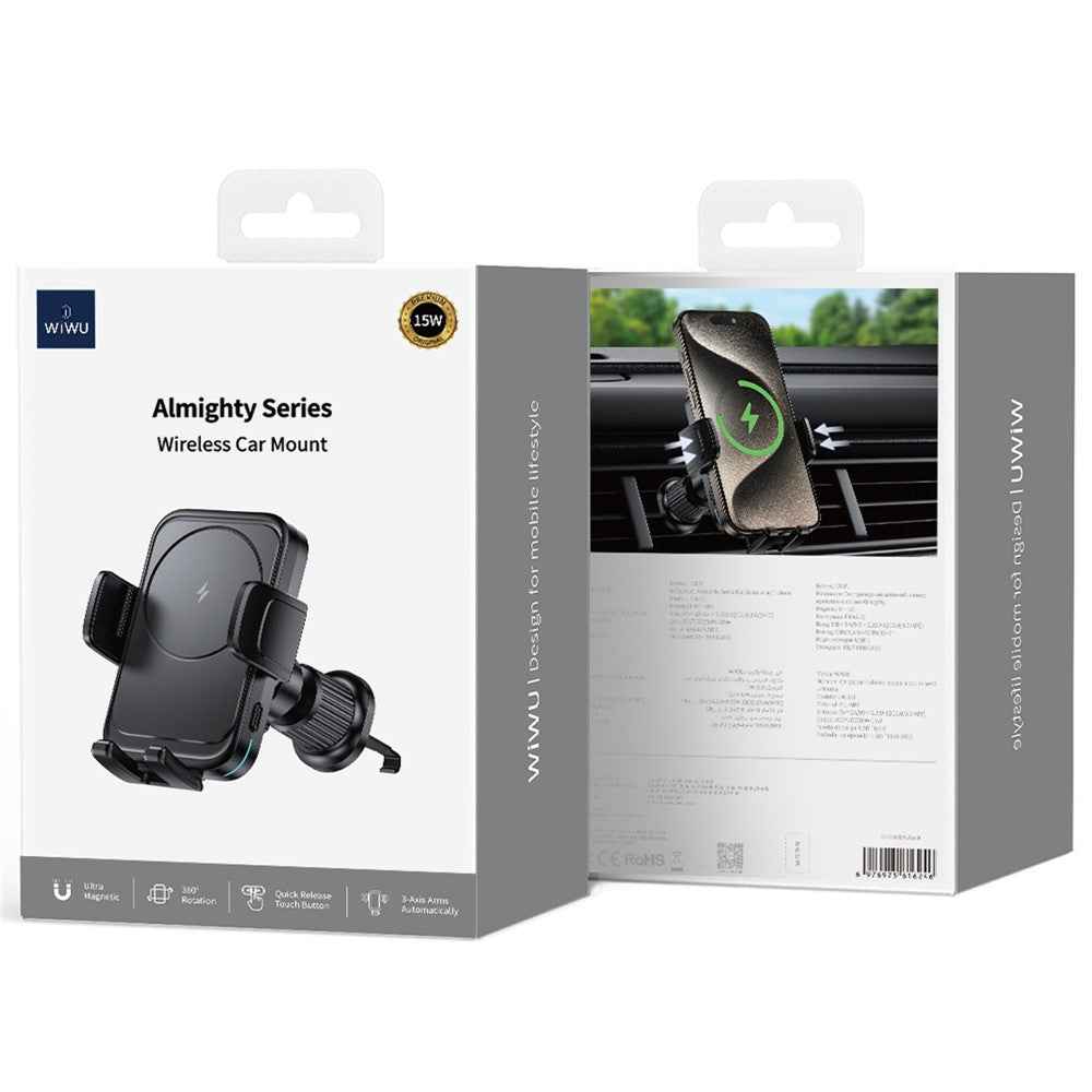 WIWU CH-321 Car Air Vent Phone Bracket 15W Wireless Charger Auto Clamping Phone Holder
