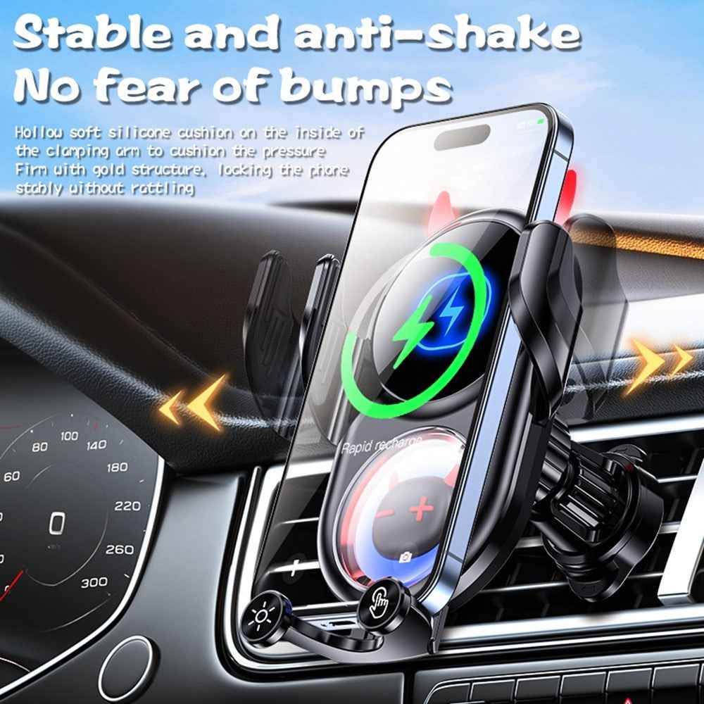 D1 15W Car Wireless Wireless Charger Devil Design Air Vent Mount Phone Holder Stand - Black
