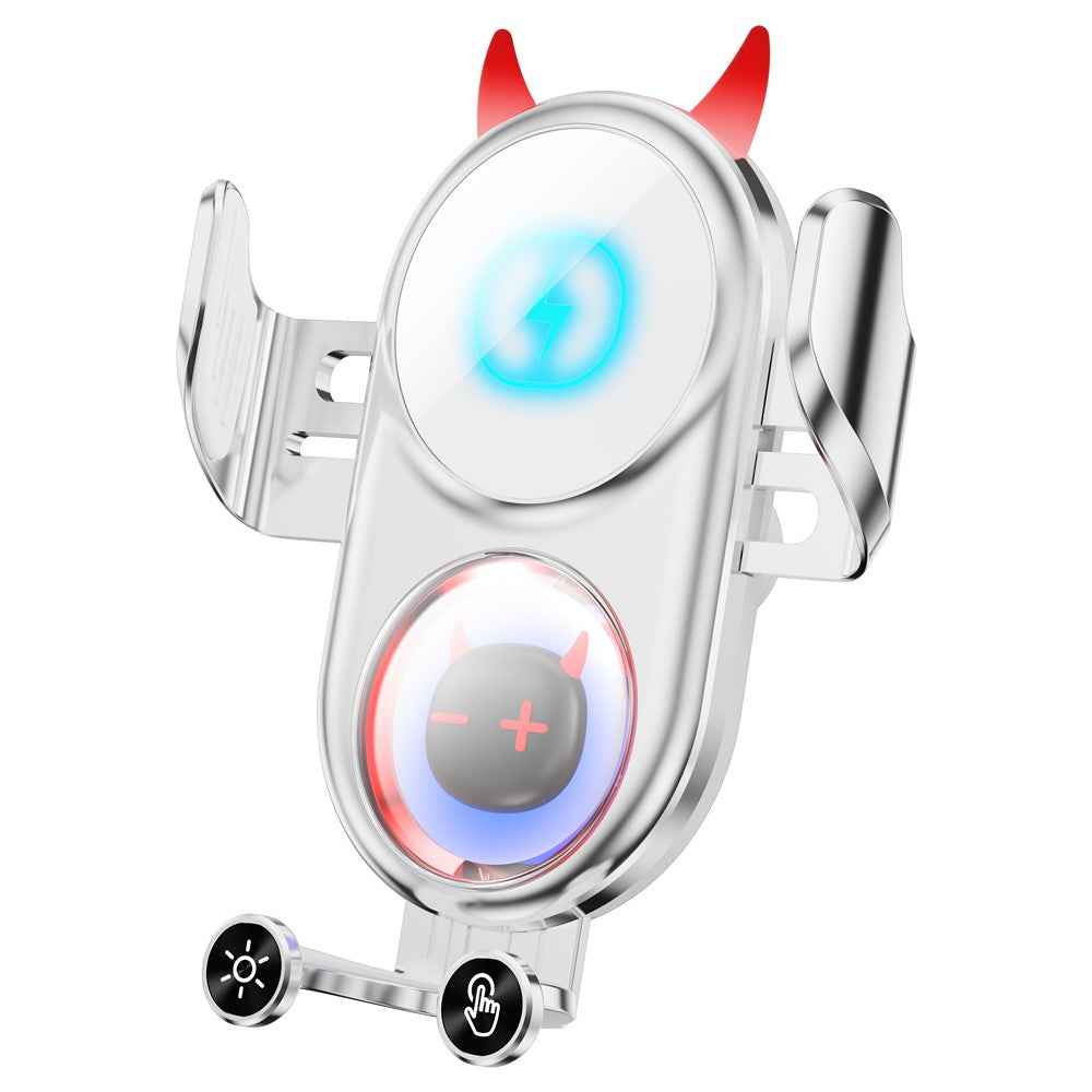 D1 15W Car Wireless Wireless Charger Devil Design Air Vent Mount Phone Holder Stand - White