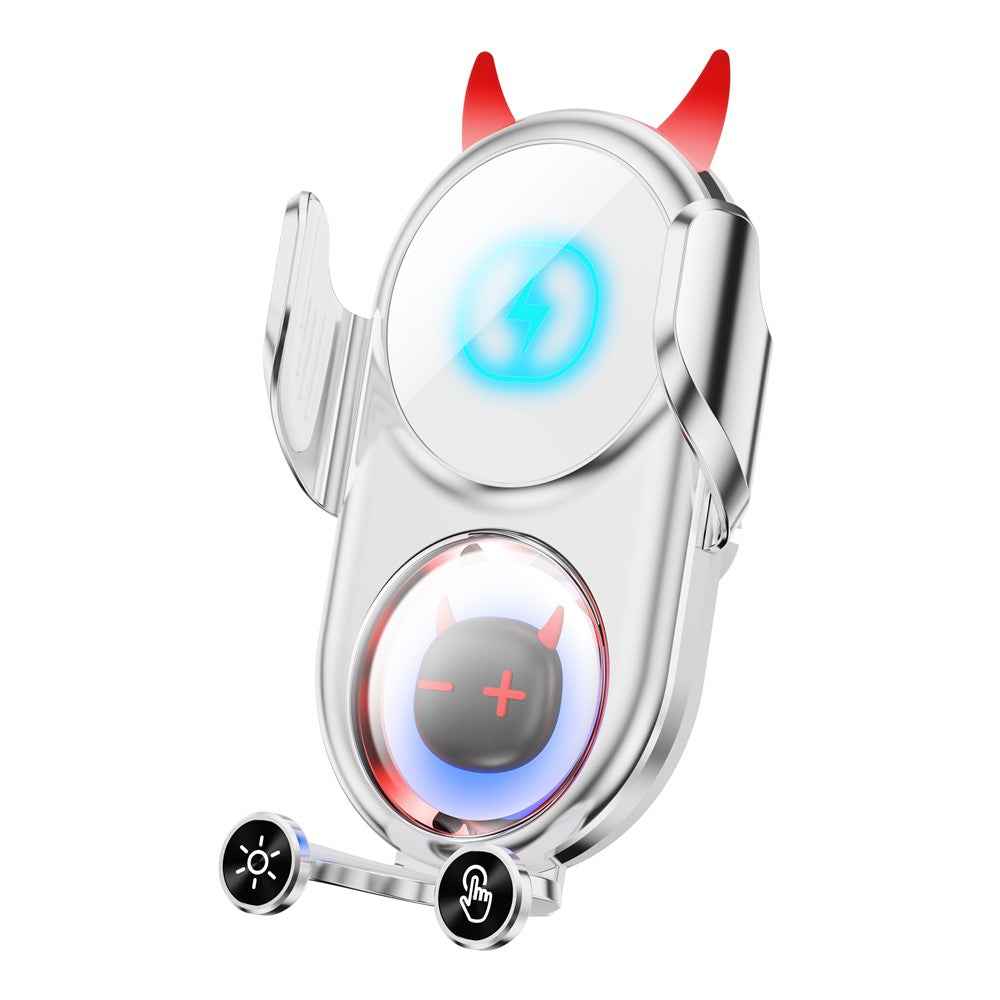 D1 15W Car Wireless Wireless Charger Devil Design Air Vent Mount Phone Holder Stand - White
