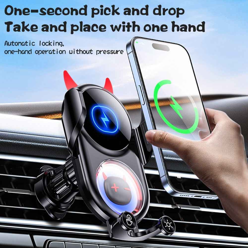 D1 15W Car Wireless Wireless Charger Devil Design Air Vent Mount Phone Holder Stand - White