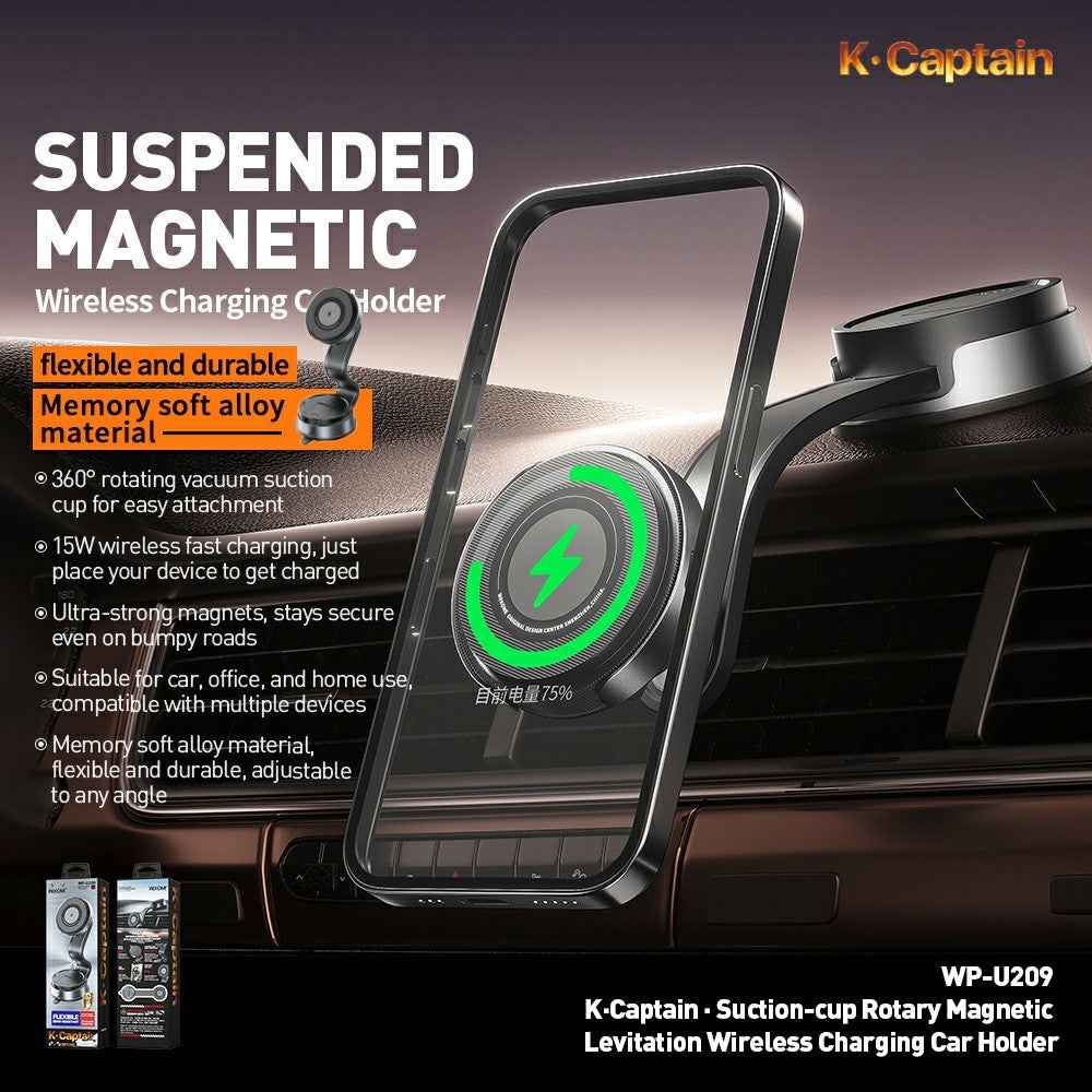 WEKOME WP-U209 Car Suction Cup Charger 15W Rotatable Magnetic Wireless Charging Phone Holder