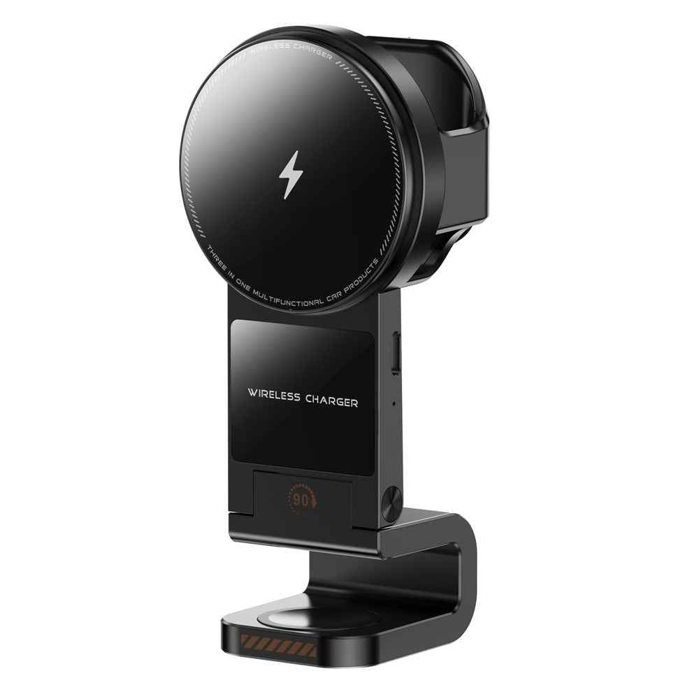 SD16 Car Air Vent Phone Holder Magnetic 3 in 1 Wireless Charger for Phone Watch Earphone - Black