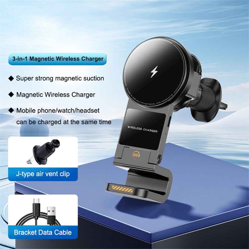 SD16 Car Air Vent Phone Holder Magnetic 3 in 1 Wireless Charger for Phone Watch Earphone - Black