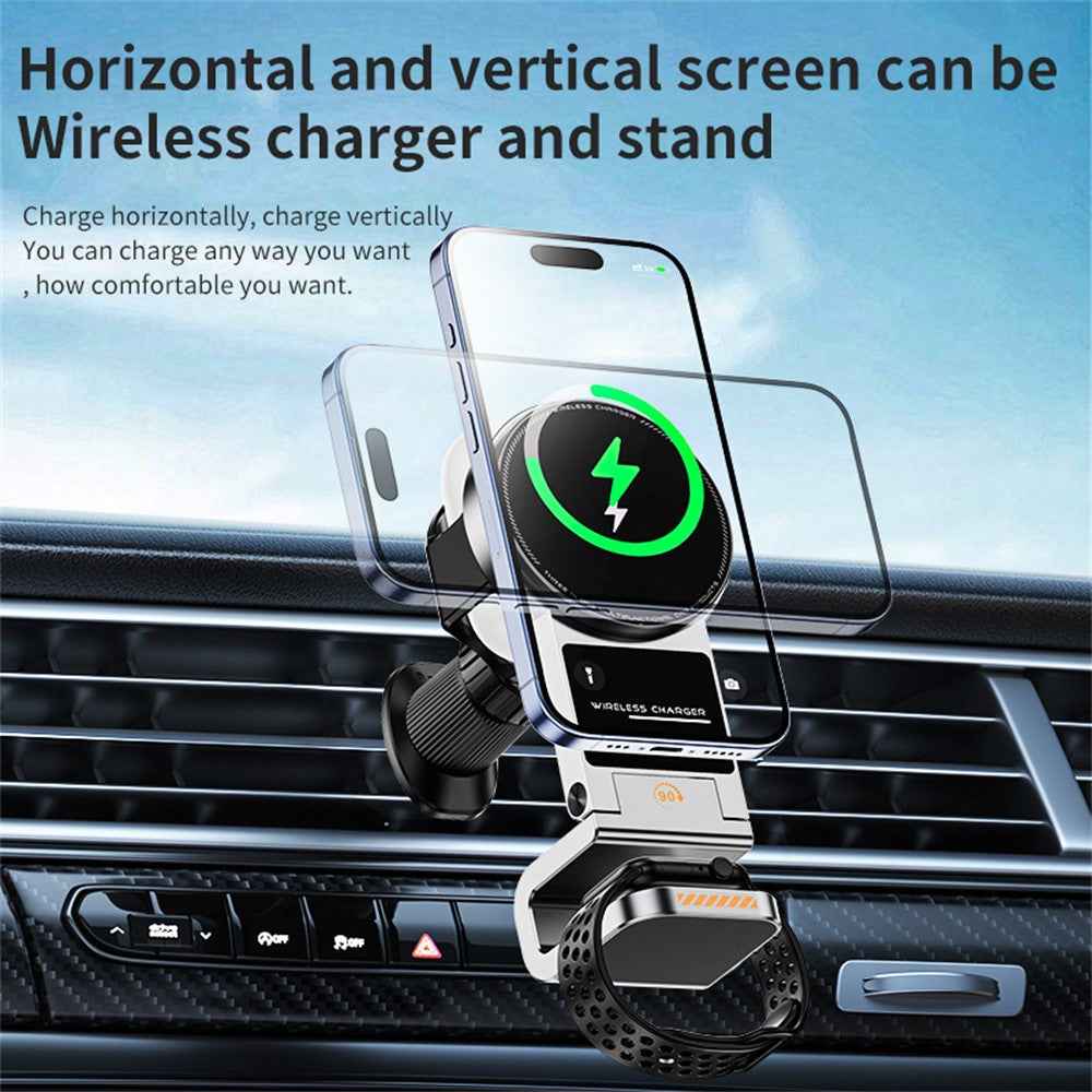 SD16 Car Air Vent Phone Holder Magnetic 3 in 1 Wireless Charger for Phone Watch Earphone - Black