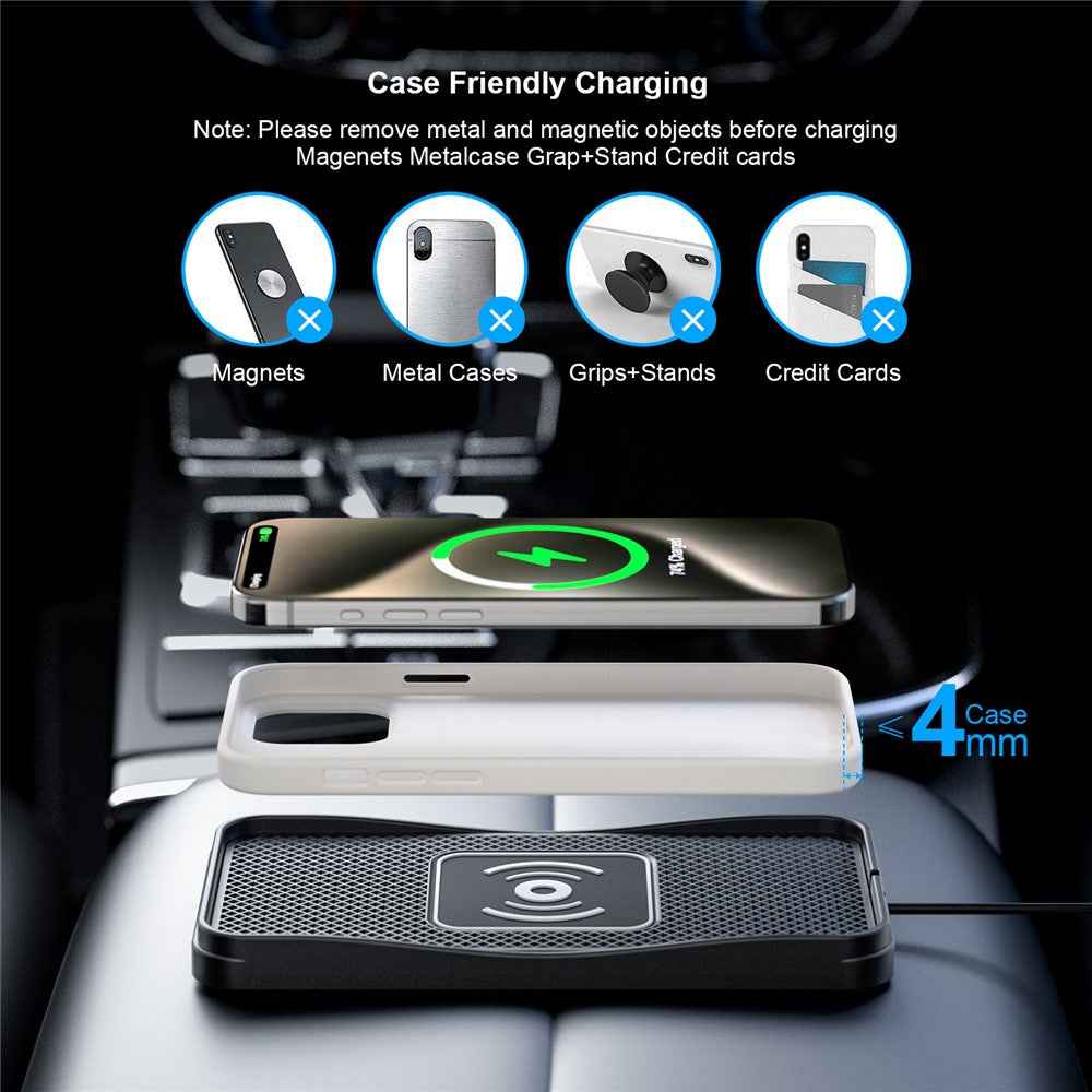 D3 20W Car Wireless Charger with 1m Cable Fast Charging Anti Slip Silicone Pad for Vehicles - Type C Plug