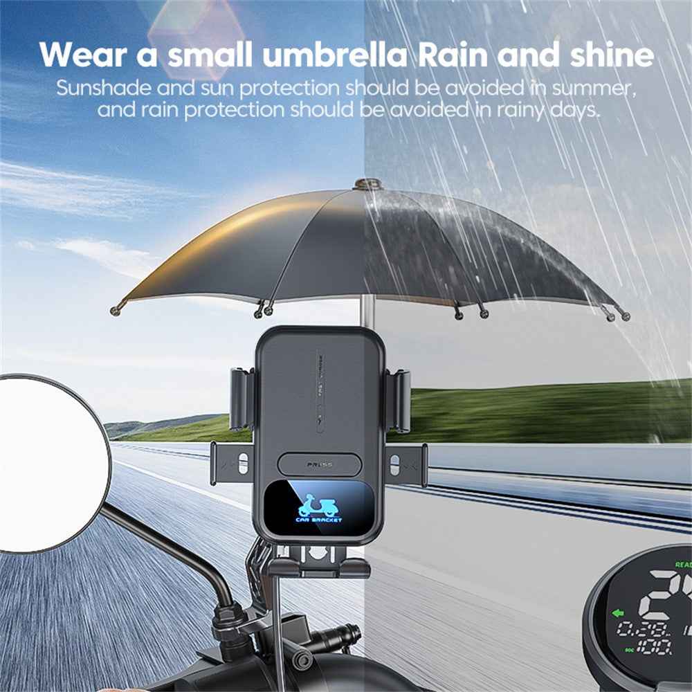 Motorcycle Phone Mount Holder 15W Wireless Charger with Sunshade for Delivery Riders Navigation