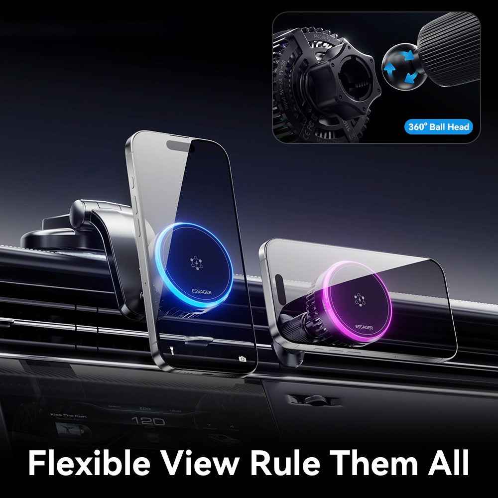 ESSAGER 15W Car Air Vent Magnetic Wireless Charger 360° Rotation Magnetic Charging Power Bank TEC Cooling