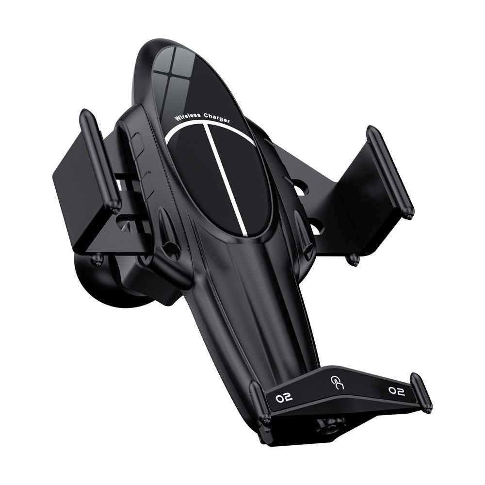 FJ11 Airplane Shape Intelligent Induction Car Air Vent Mount Phone Holder 15W Wireless Charger - Black