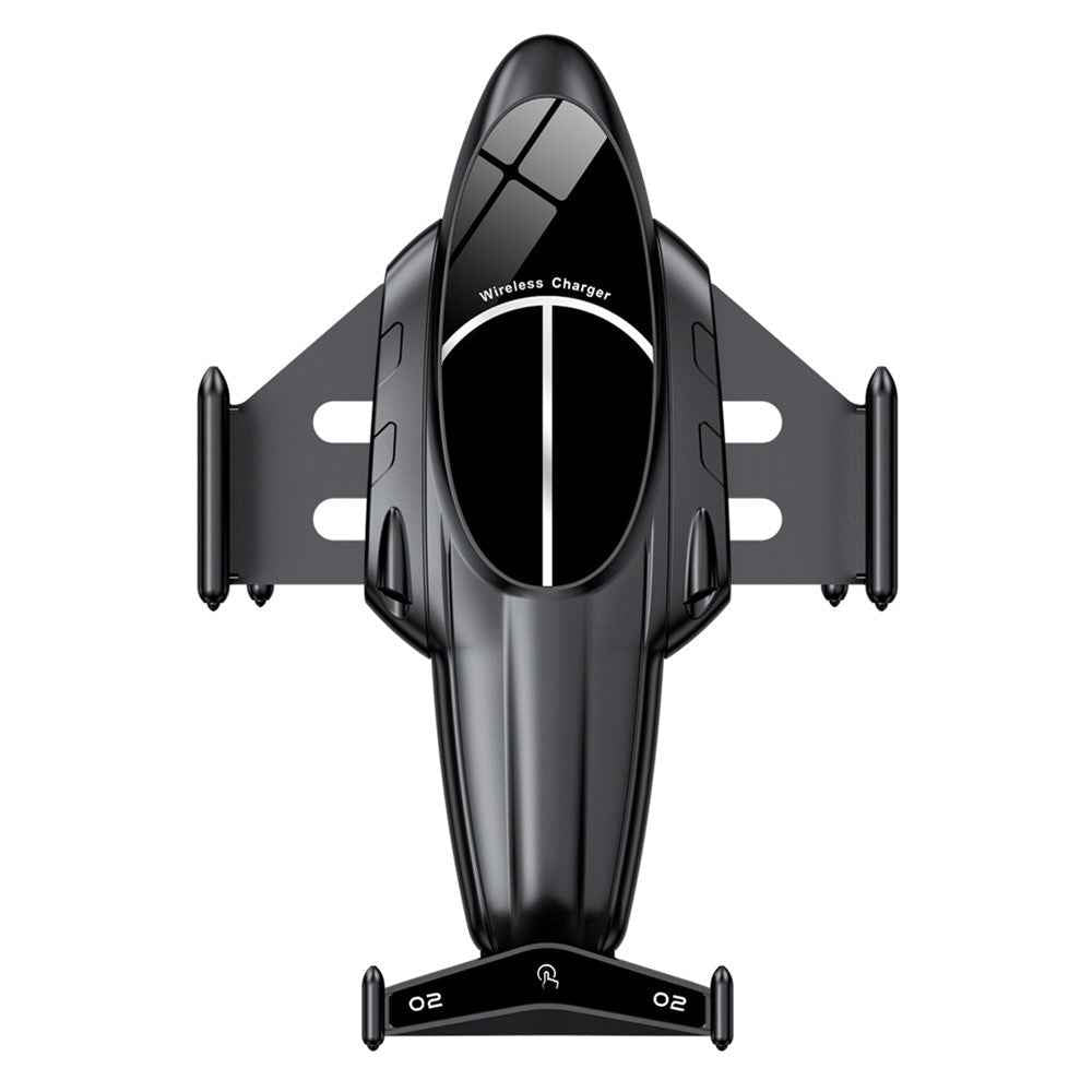 FJ11 Airplane Shape Intelligent Induction Car Air Vent Mount Phone Holder 15W Wireless Charger - Black
