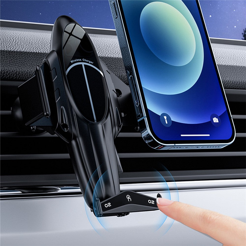 FJ11 Airplane Shape Intelligent Induction Car Air Vent Mount Phone Holder 15W Wireless Charger - Black