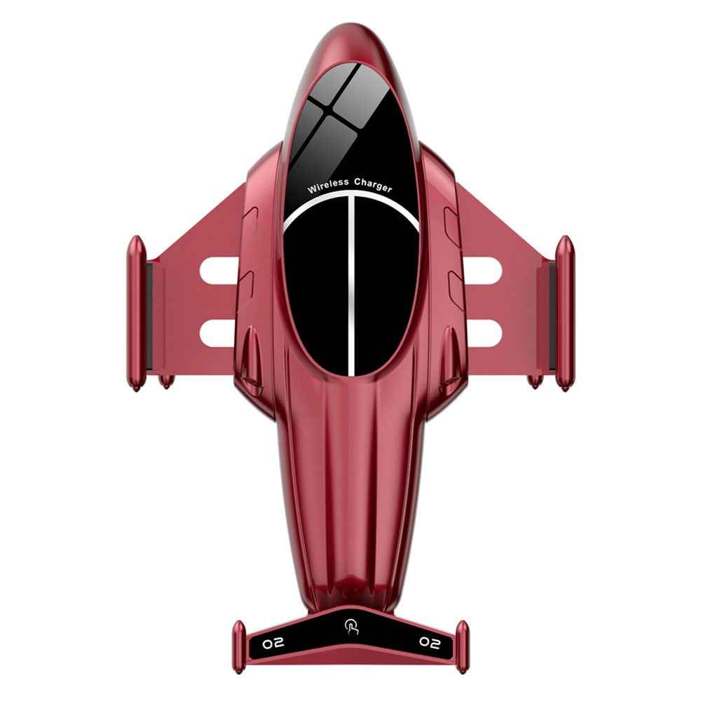 FJ11 Airplane Shape Intelligent Induction Car Air Vent Mount Phone Holder 15W Wireless Charger - Red