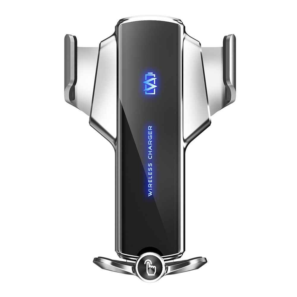 P9 Electric Locking Car Air Outlet Phone Holder 15W Wireless Charger Universal Cellphone Bracket - Silver