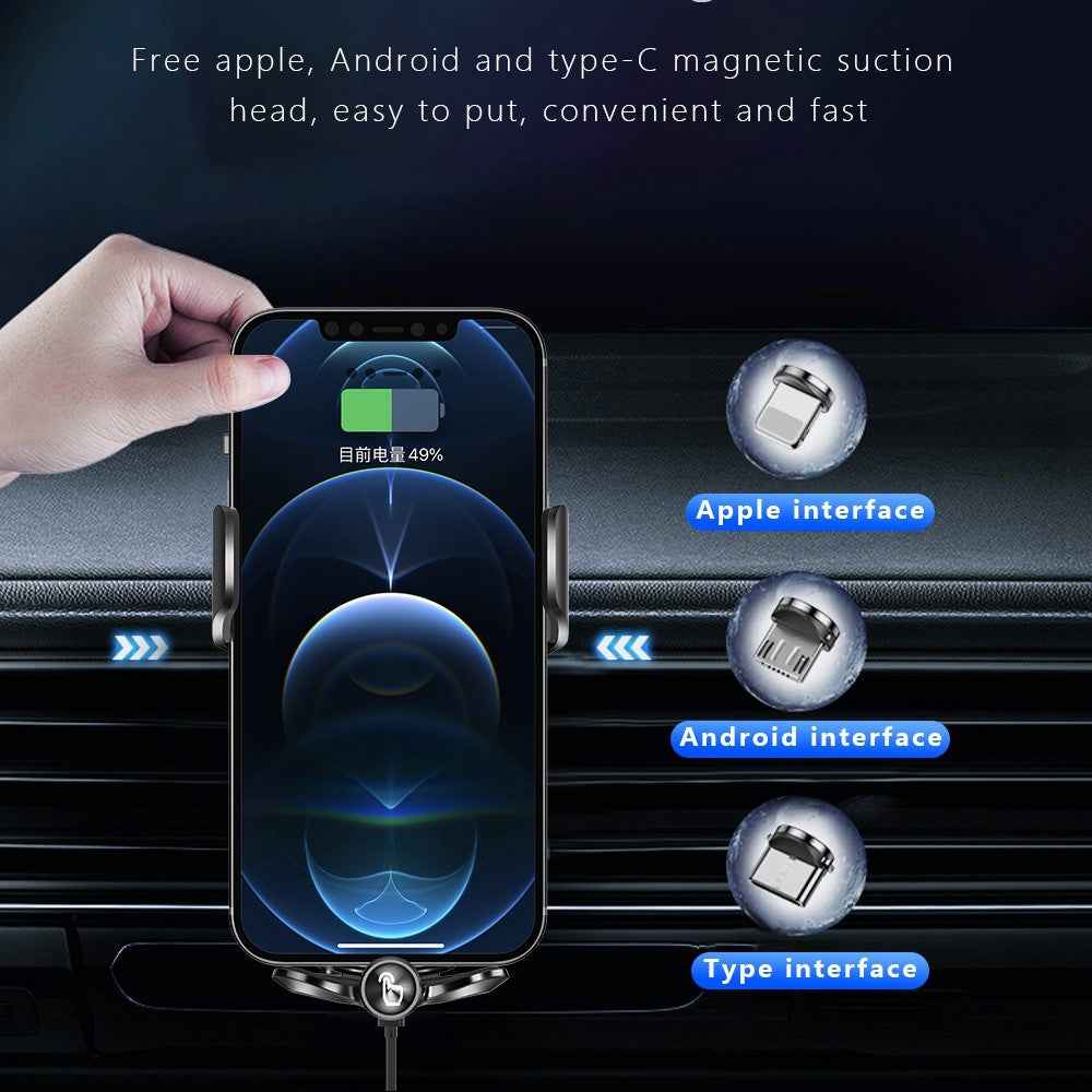 P9 Electric Locking Car Air Outlet Phone Holder 15W Wireless Charger Universal Cellphone Bracket - Silver