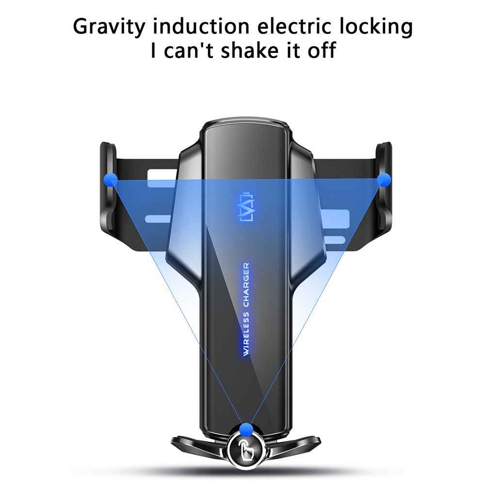 P9 Electric Locking Car Air Outlet Phone Holder 15W Wireless Charger Universal Cellphone Bracket - Silver